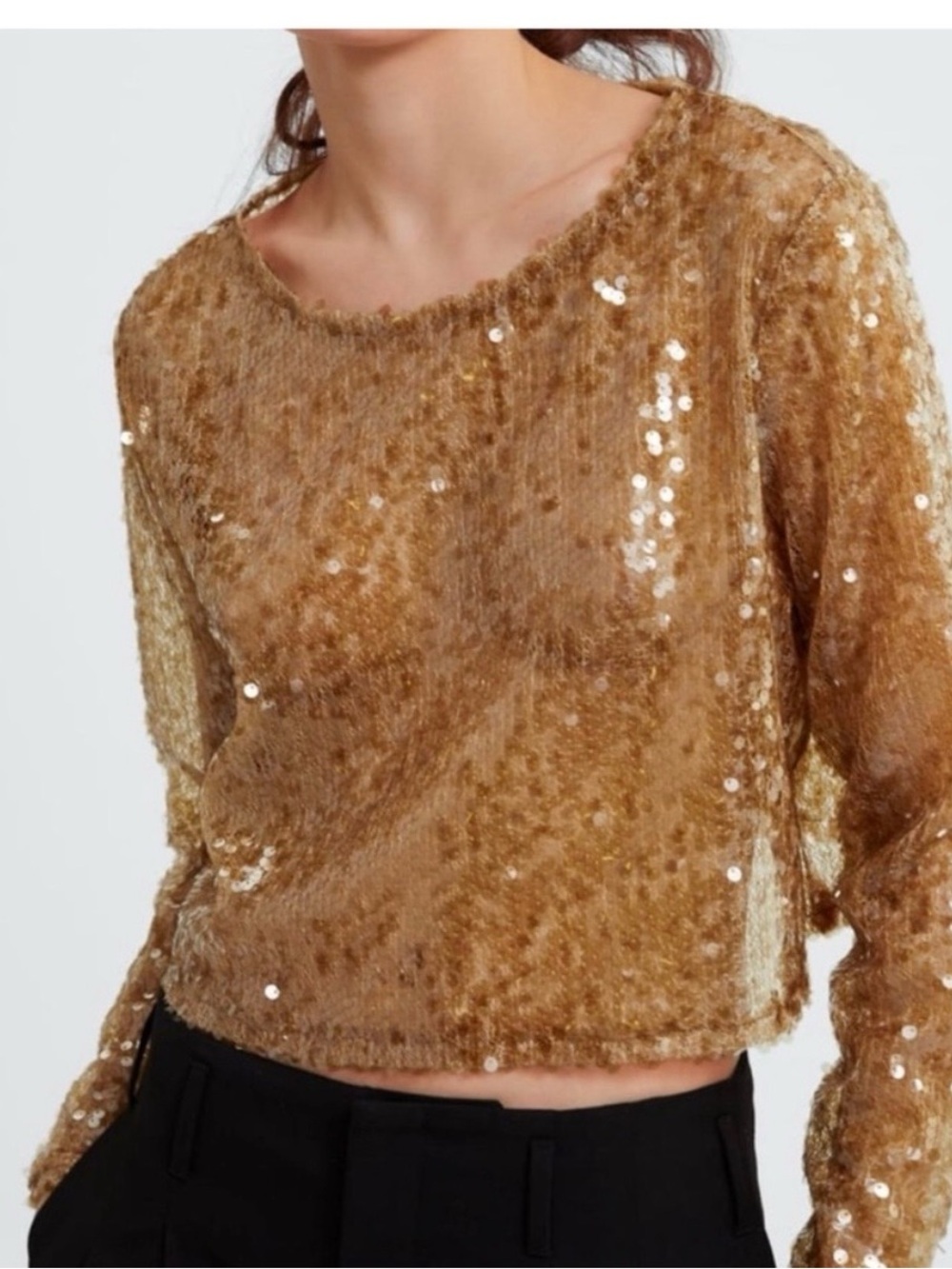 NWT ZARA Golden Brown Sequin Top